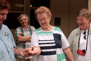 Gigi releasing the first hummingbird.